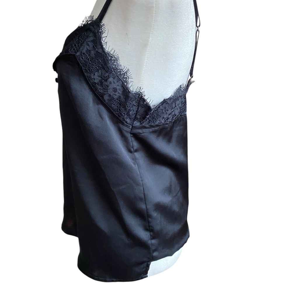 Abercrombie & Fitch Black Lace Satin Cami Tank Top Vtg Y2k Women S Blouse Button - Picture 7 of 8